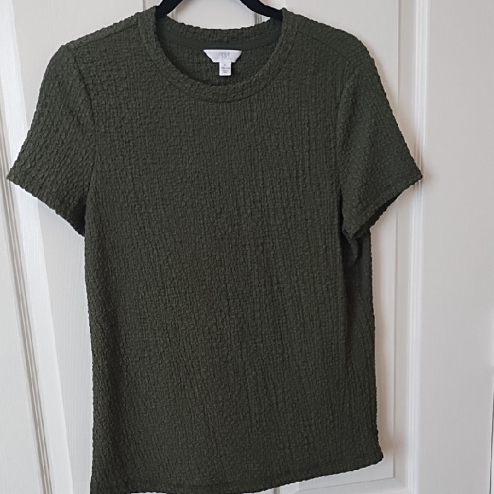 Time and Tru Dark Green Textured Short Sleeve Top